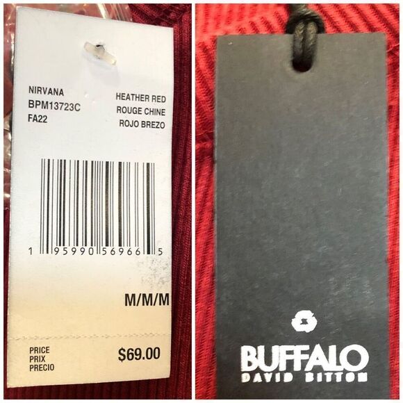 BUFFALO David Bitton - 🎉HP🎉NWT - M Sz M “Kipat” Long Sleeve Henley Top/Dark Red - Picture 16 of 16
